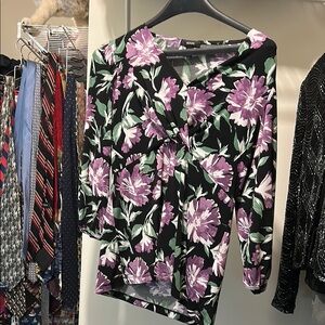 Alfani Pink and Black Tie Front 3/4 Sleeve Blouse